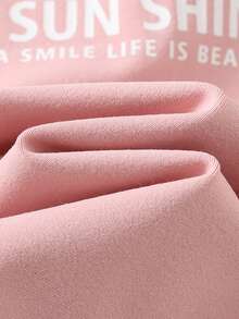 SHEIN 女童及幼儿休闲亲子装，两件套，字母印花落肩圆领T恤和裤子，休闲套装，适合春秋季日常休闲穿着及上学，情人节、母女装、姐妹装。 - 紫色 - 查看 4