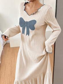 Dream Adore Camisón de punto cómodo con volantes, parches y bordado de lazo para mujer - Azul - Ver 5