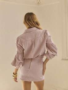 Aralina Women's Solid Color Regular-Shoulder Long Sleeve Front Button Denim Blouse - Dusty Pink - View 2