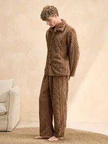 EverLounge Vintage British Exquisite Old Coin Elegant Jacquard Soft & Comfortable Casual Loungewear Set For Men - Brown - View 2