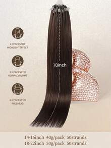 Micro Loop Hair Extensions 100% Human Hair Color #2 Color To Dark Brown 14-22 Inch Straight 50 Strands /Pack Invisible Beads Thick Micro Ring Loop Hair Extensions With Fishing Line No Glue Needed Easy To Shape For Thin Hair And Salon Use All Women - S2 - View 3