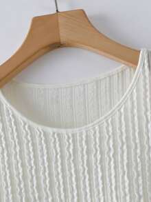 Modelyn Camiseta de manga corta casual de cuello redondo con textura, fruncida y con lazo delantero para vacaciones - Albaricoque - Ver 4