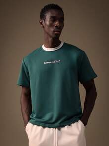 SUMWON Golf Club Crew Neck Short Sleeve Ringer Tee With Contrast White Neckline And Cursive Back Graphic Print Regular Fit Casual Mens T-Shirt - Dark Green - View 2