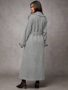 SHEIN BAE 女士长袖简约前开襟长款大衣，休闲日常穿着，复古保暖加厚，适合冬季、感恩节、万圣节、圣诞节等场合穿着。 - 淺灰色 - 查看 4