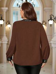 EMERY ROSE Plus Size Women Casual Loose Fit Long Sleeve Shirt - Brown - View 2