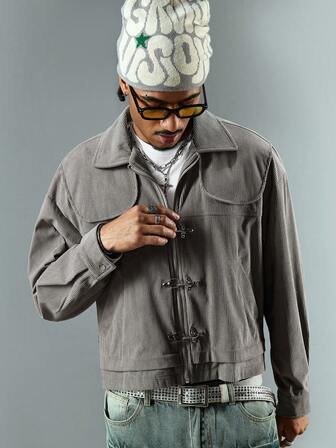 Street Life Chaqueta de vuelo de manga larga con cremallera de pana de unicolor para hombre