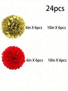 12Pcs Paper Flower Ball Hanging Pom Poms Decorations For Wedding, Celebration, Outdoor & Birthday Parties, Back To School Valentine Day
