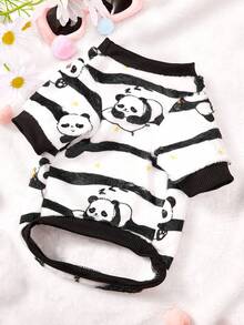 PETSIN 1 Bộ quần áo thú cưng bằng vải flannel in họa tiết sọc đen trắng hình gấu trúc nhỏ dễ thương, dày dặn ấm áp cho mùa thu đông. - Nhiều màu - Xem 5
