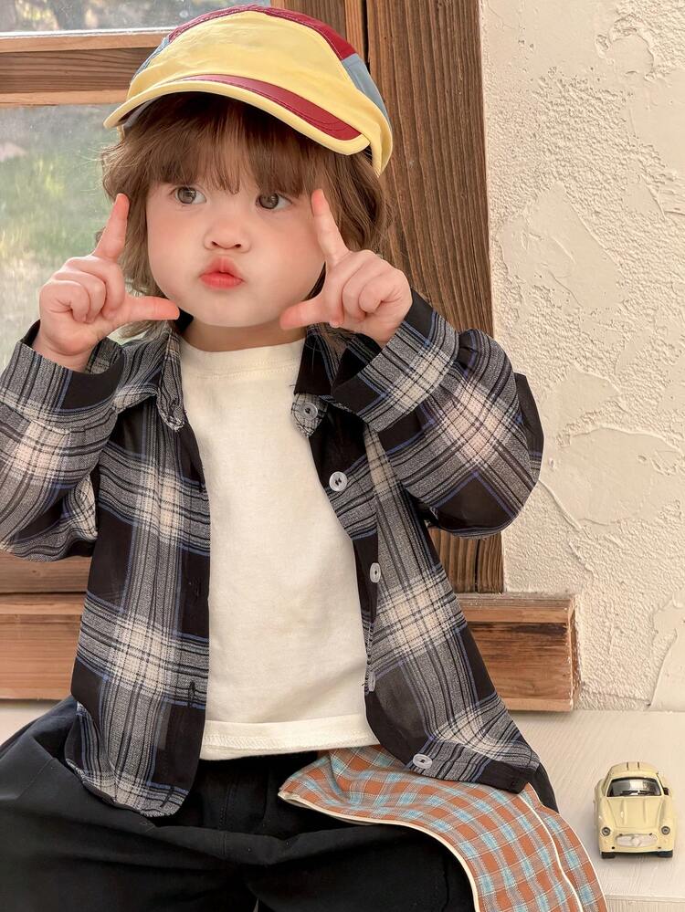 Toddler Girls' Plaid Korean Style Casual Long Sleeve Top