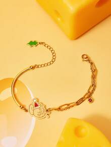 TOM & JERRY X SHEIN Pulsera con colgante de Jerry dorado - Regalos de joyería navideña para familiares y amigos - Dorado - Ver 2
