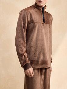 EverLounge Fleece Crew Neck Top And Pants Men's Pajama Set - Brown - View 3