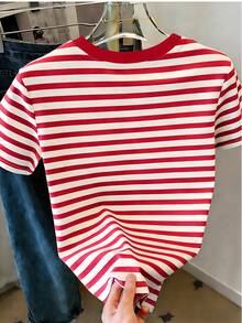 Resyla Women's Casual Fashion Faux Pearl & Rhinestone Heart Print Short Sleeve Round Neck T-Shirt - Multicolor - View 2