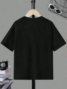 SHEIN GraphicGems Áo thun ngắn tay cơ bản, thoải mái, phong cách, sáng tạo, cá tính, tươi mới, tối giản, in hình nhân vật hoạt hình trái tim, máy chơi game, kính râm, thích hợp cho ngày Valentine, dành cho bé trai tuổi teen. - màu đen - Xem 2