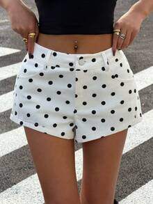 Muchica 女士夏季新款波点低腰短裤 - 黑與白 - 查看 1