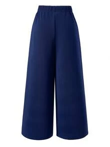 SHEIN ChillGRL 女童阔腿裤，腰部饰有蝴蝶结和图案，休闲运动风，适合返校穿着，藏蓝色宽松阔腿裤 - 藏蓝色 - 查看 2