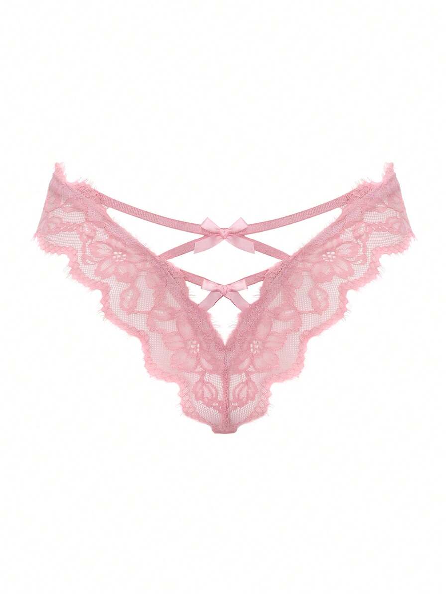 SHEIN Quần lót lọt khe lưới ren gợi cảm cho nữ - Màu Hồng baby - Xem 1