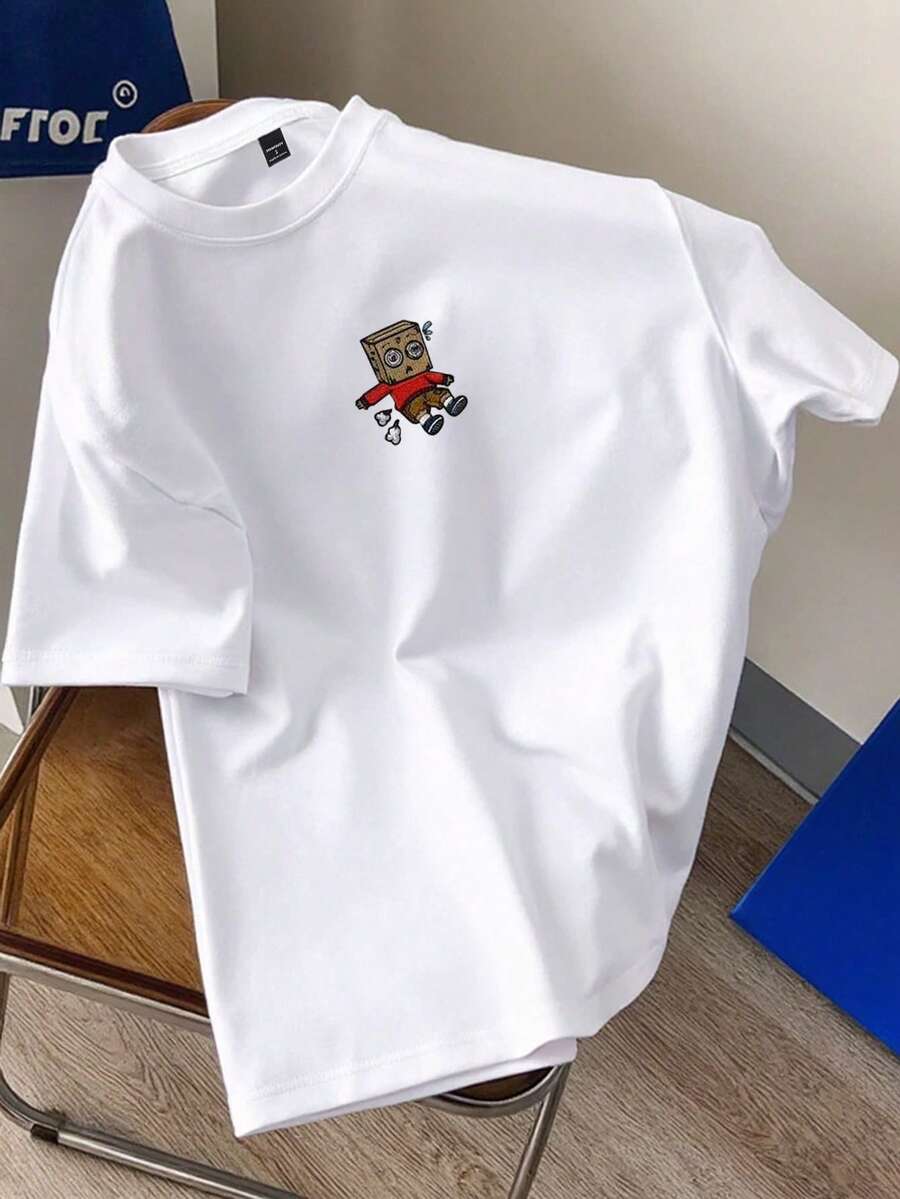 Manfinity Hypemode Aesthetic Post--Men's Cartoon Print Round Neck Casual Loose Fit T-Shirt