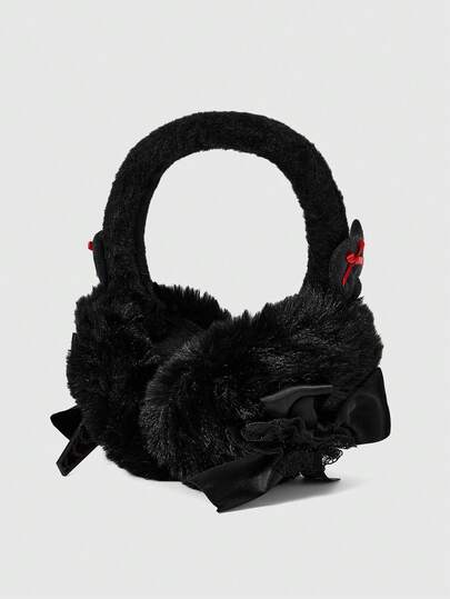 ROMWE Anime 1pc Black Y2K Punk Style Metal Rivet Decor Millennium Baddie Goth Black Spider Ear Muffs, Sweet & Cool Fashionable Subculture Unisex Warm Ear Warmers