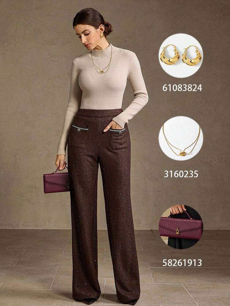 WOMEN'S TEXTURED FABRIC STRAIGHT PANTS