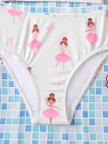 SHEIN Tween Girl Cartoon Ballerina Print Casual Swimwear Set - Multicolor - View 2