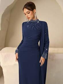 Coutiva 女士优雅派对水钻正式晚礼服 - 藏蓝色 - 查看 3