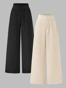 两件套：高腰单扣宽松阔腿裤，春夏款（杏色+黑色）。新美式春夏低腰修身喇叭裤，尽显精致气质 - 黑白配色，韩式休闲风。新款百搭长裤，适合通勤、休闲及多种场合。 - 彩色 - 查看 2