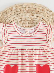 Cozy Pixies 2 Stücke Baby Mädchen Cartoon Erdbeermuster Strick Weicher Rundhals Pullover und Hose mit Elastischem Bund Set, Valentinsherz - Rot - Übersicht 5