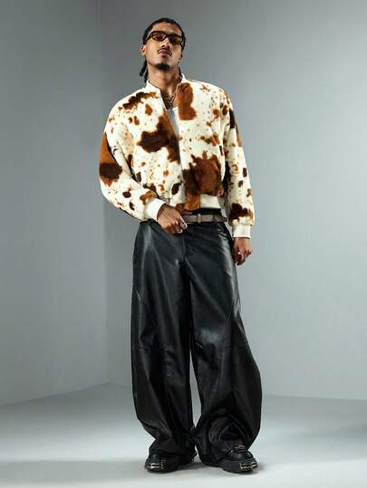 Street Life Men's Casual Cow Print Jacket, Autumn/Winter