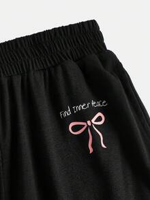 Tween Girls Spring/Summer New Embroidered Flower T-Shirt & Leggings 2 Pieces Set, Casual Daily Fashion Versatile, Grey Fitted Homewear 2 Pieces Set - Black - View 5