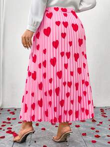 GlowEve CURVE 情人节加大码女士A字裙，红色爱心褶裥松紧腰，优雅情人节派对之选 - 粉色 - 查看 2