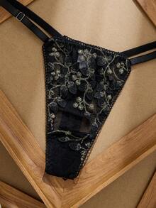 Seduluxe Bộ 2 áo ngực và quần lót nâng ngực thêu tối màu cổ điển dành cho nữ, dây đeo có thể điều chỉnh - màu đen - Xem 6