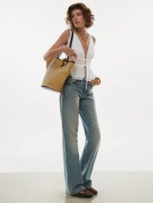 Poéselle Women's Fashion Vacation Casual Tie-Up Ruffle Hem Camisole,White Embroidered Peplum Top - Tie Front Lace Tank With Floral Details For Boho Summer Outfits,Spring Outfit ,Spring To Summer,French Style Top - White - View 6