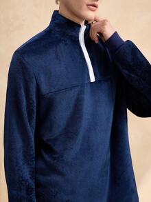 EverLounge Bộ đồ ngủ nam bằng vải nỉ cổ tròn và quần dài. - Màu xanh hải quân - Xem 5