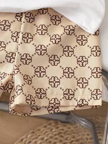 Souflis Souflis 3pcs Baby Boy Toddler Outfit - Vintage Floral Print Patchwork Top, Pants And Hat Set, Casual All-Match Suitable For Summer Outings, Vacation And All Occasions Toddler Set Baby Clothes Set - Apricot - View 4