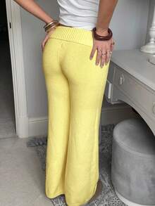 CovetEZ 女士纯色低腰休闲针织喇叭裤 - 鵝黃色 - 查看 2