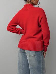 Suéter de manga larga para mujeres - lavable a máquina, elástico, recortado, adecuado para ropa casual y blusa casual de temporada completa apilada (color sólido; fácil de cuidar), suéter de tierra para mujeres, suéter de temporada múltiple para mujeres - Rojo - Ver 2