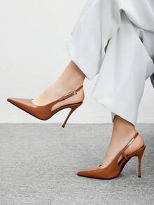 CUCCOO BIZCHIC 女式高跟鞋，带蝴蝶结装饰，酒红色，后绑带设计，适合工作，洛丽塔风格 - 棕色 - 查看 2