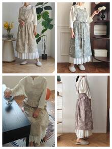 Madebyblanc Delantal elegante de estilo coreano para mujer, delantal de algodón y lino impermeable, delantal sin mangas de estilo japonés-coreano con lazo en la cintura, uniforme de trabajo para cocinar, adecuado para jardinería, florería y limpieza - Correa ajustable, ropa de trabajo con lazo trasero, tela con diseño de flores, para escuelas, uso privado - Ideal para maestros, cuidadores, aficionados - Multicolor - Ver 2