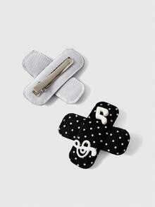 ROMWE Anime 4 Pieces Random Cute Polka Dot Hairpin, Retro Cross Duck Bill Clip, Handmade Music Note Hairclips - black and blue - View 3