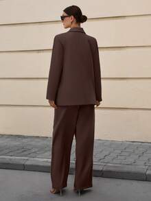 EURMUSE Modischer Pendler-Anzug in Unifarbe aus Jacke und Hose - Braun - Übersicht 2