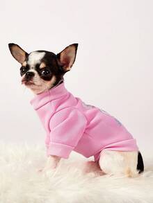 PETSIN 1 buc drăguț ochi mari pisică arc scrisoare imprimat animal de companie roz toamnă/iarnă gros cald haine pentru animale de companie - Roz - Vizualizare 5