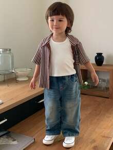 DAZY Polo de manga corta a rayas para niños pequeños, primavera/otoño - Marrón - Ver 5