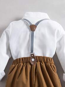 Souflis Souflis 2pcs Young BoyGentleman Set: Shirt Collar, Bow Tie, Suspender Pants - Brown - View 8