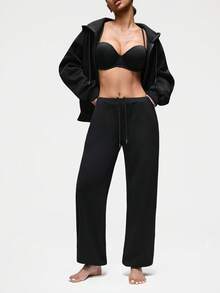 SHAPORA 女士休闲IG抽绳腰九分裤，家居服下装 - 黑色 - 查看 5