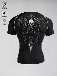 Acti Log Áo thun nam tay ngắn cổ tròn in hình đầu lâu, thích hợp mặc hàng ngày và chơi thể thao. Áo chống nắng nam, áo nén tập gym nam, áo thun nén nam, áo tập luyện nam, áo nén in hình nam, áo nén nam. - màu đen - Xem 2