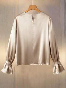 Seusyu Autumn/Winter French Elegant Beaded Satin Long Sleeve Women Blouse - Champagne - View 2
