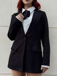 Bearsaez Fitted Solid Color Casual Blazer For Women, Suitable For Commuting Fall Cloth For Women - Black - View 4