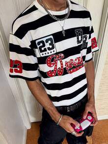 Manfinity Campus Court Men's Casual Striped Print T-Shirt - Multicolor - View 2