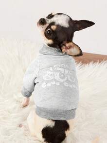 PETSIN 1件白色拖拉机字母印花宠物灰色休闲风秋冬加厚保暖宠物服装 - 灰色 - 查看 3
