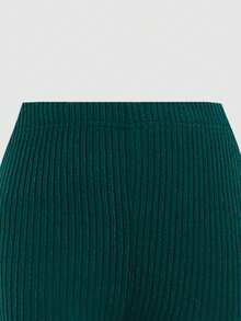 SHEIN 2pcs Tween Girls Casual Set: Loose Fit Stand Collar T-Shirt And Flare Pants - Green - View 3